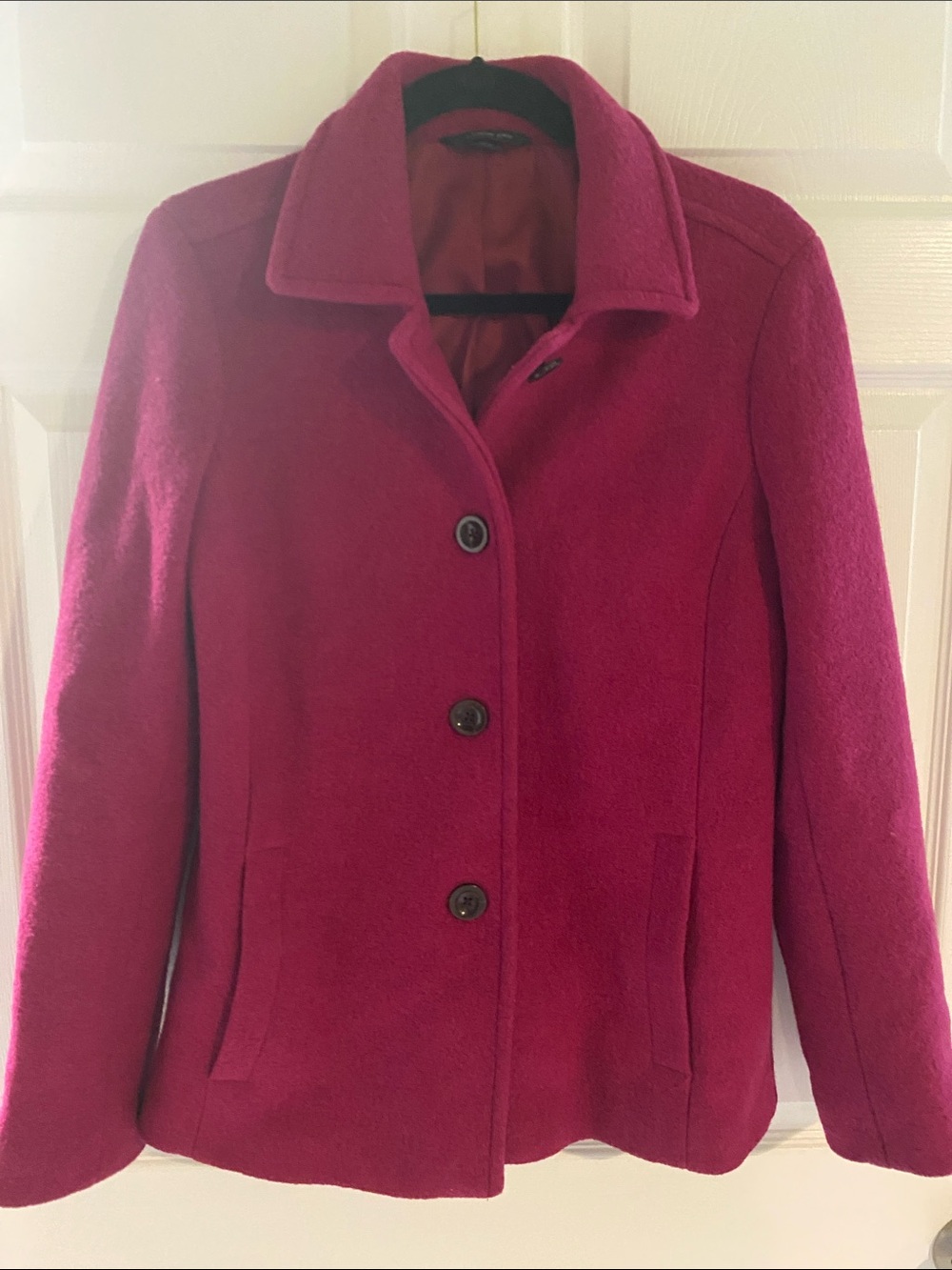 Lands' End Women's Raspberry Boiled Wool Pea Coat